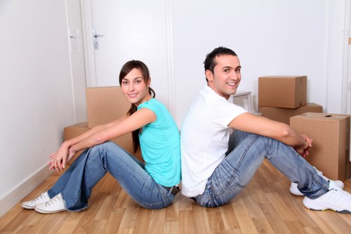 Packed boxes and furniture prepared for a Pentonville house relocation